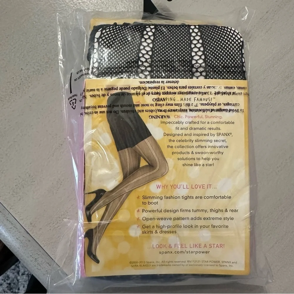 Star Power by Spanx Center-Stage Open-Weave Stripe Shaping Tights Sz B NWT
